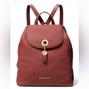 Medium Michael Kors Raven Grained Leather Backpack with Gold Accents